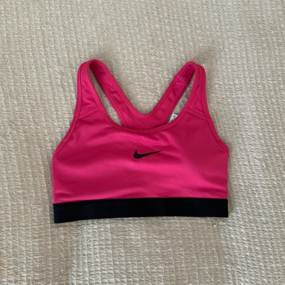 Nike Vintage Y2K Pink Dri Fit Sports Bra Athletic Crop Top Black Logo XS Womens